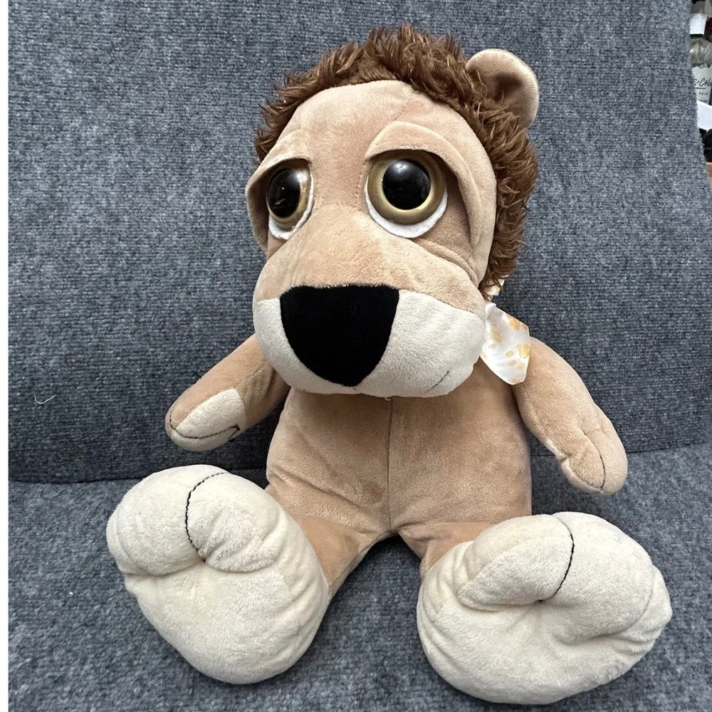 Large Plush Lion Stuffed Animal Big Eyes Shaggy Mane Tan Brown 15 Inch